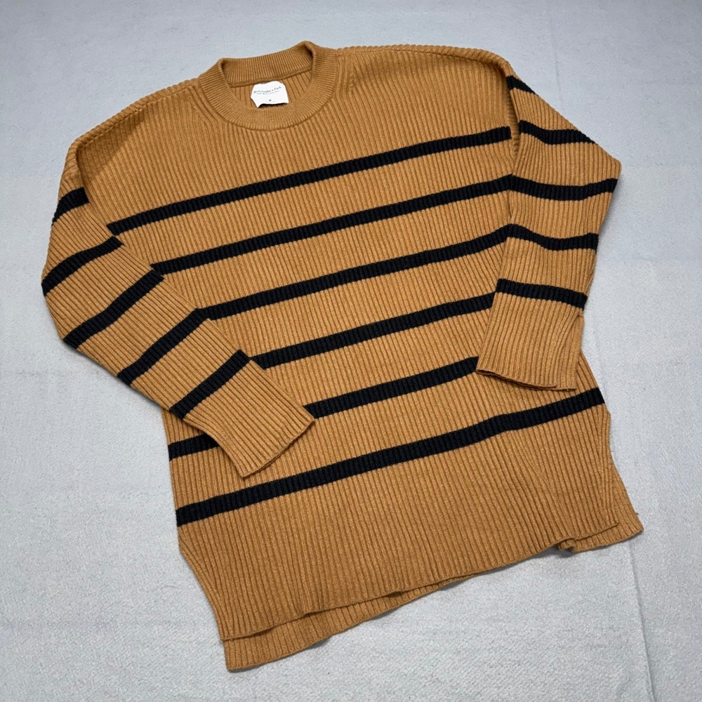 Abercrombie & Fitch Soft AF Collection Striped Ribbed Sweater Womens M Brown
